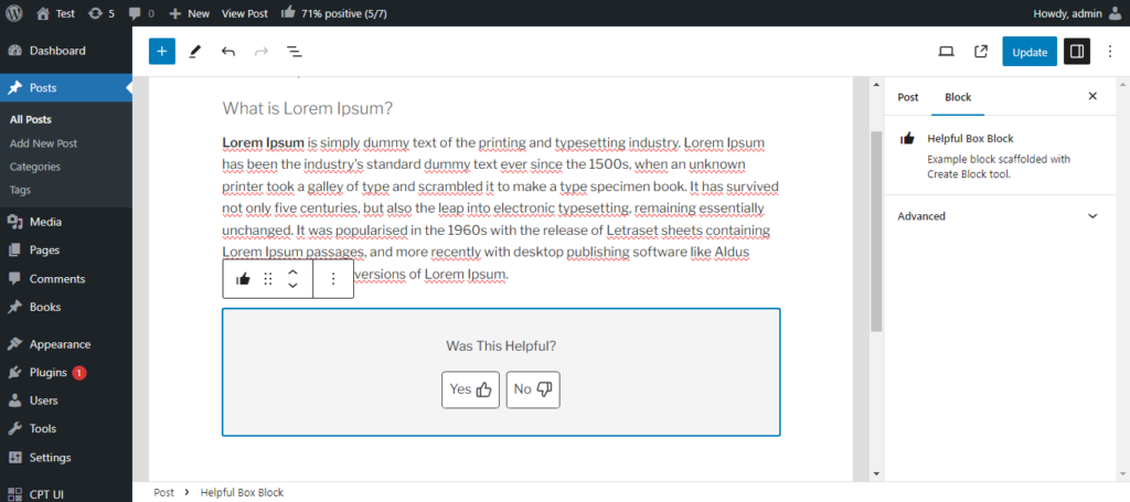 was this helpful box block gutenberg wordpress